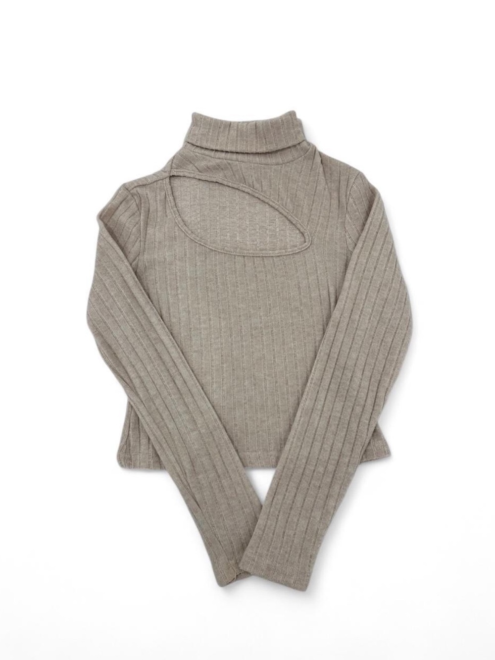 Ribbed Cutout Turtleneck - Pink Beige